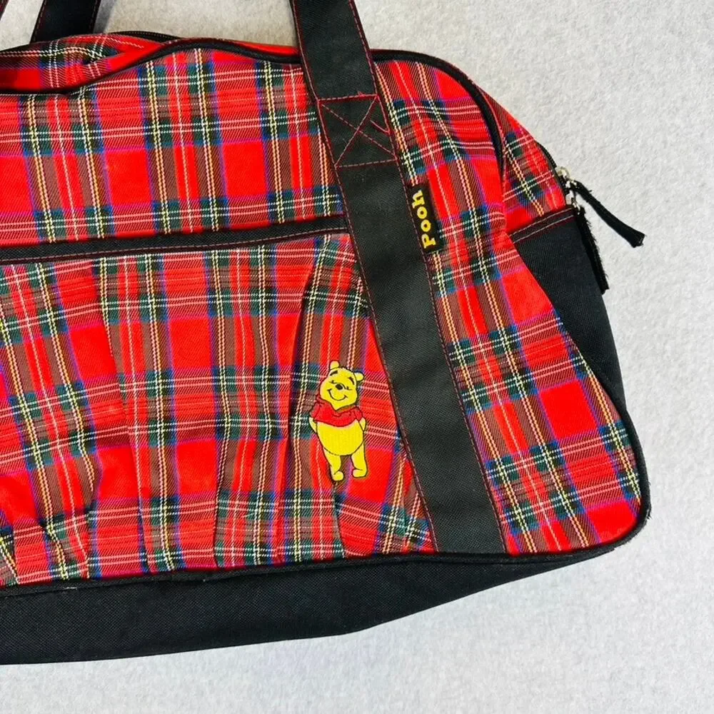 Winnie The Pooh Luggage Bag Plaid Red Black Disney Travel Retro